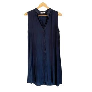 Mela Purdie Navy Blue Button Front Sleeveless Shirt Tunic Dress Size XS